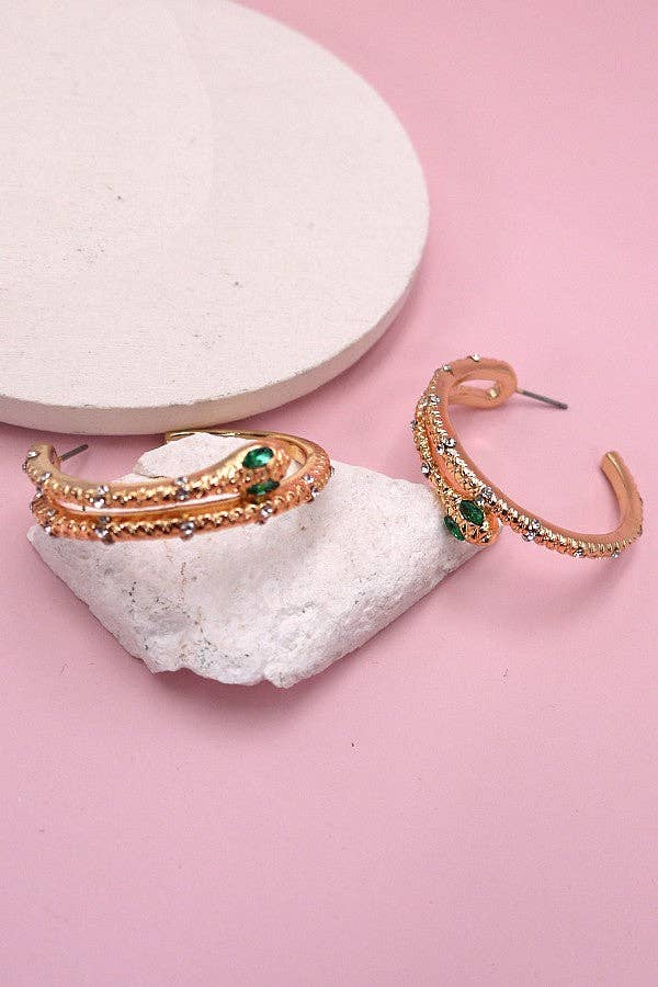 RHINESTONE SNAKE HOOP EARRINGS | 31E03142: GOLD - The Edit LLC