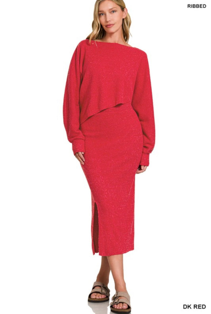 Ribbed Asymmetrical Sweater Skirt Set - The Edit LLC