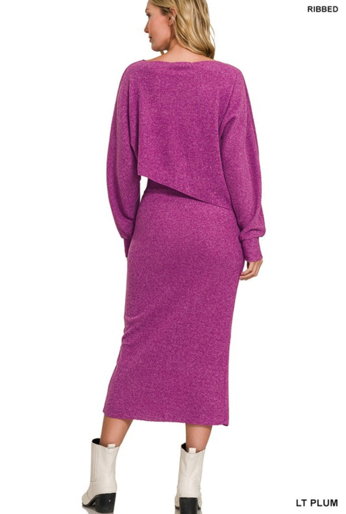 Ribbed Asymmetrical Sweater Skirt Set - The Edit LLC