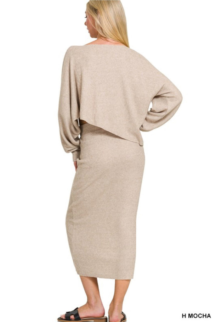 Ribbed Asymmetrical Sweater Skirt Set - The Edit LLC