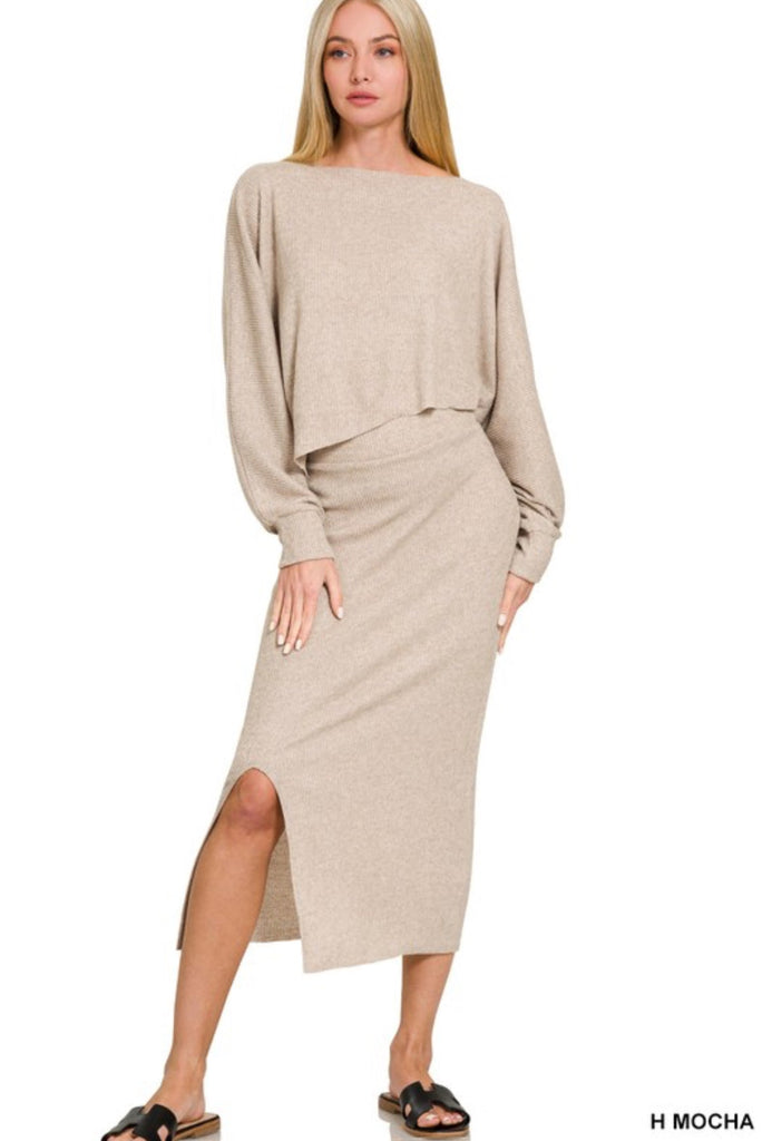 Ribbed Asymmetrical Sweater Skirt Set - The Edit LLC