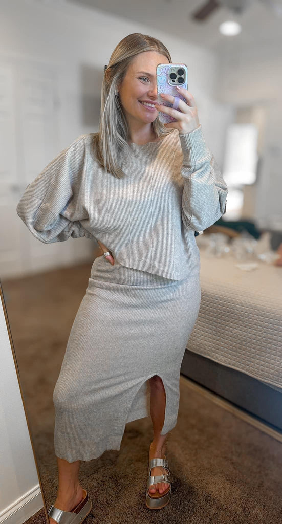 Ribbed Asymmetrical Sweater Skirt Set - The Edit LLC