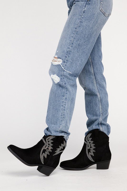 RONAN Rhinestone Western Booties - The Edit LLC