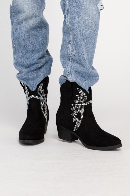 RONAN Rhinestone Western Booties - The Edit LLC