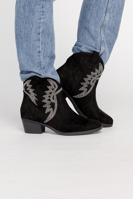 RONAN Rhinestone Western Booties - The Edit LLC