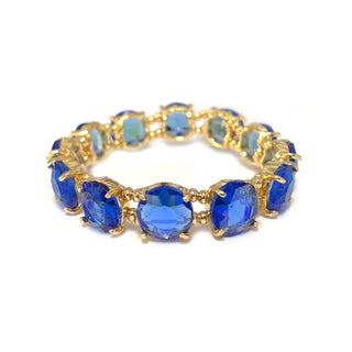Round Crystal Glass Stone Stretch Evening Bracelet: BLUE-AB(BUAB) - The Edit LLC