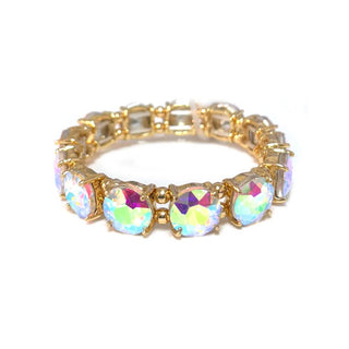 Round Crystal Glass Stone Stretch Evening Bracelet: NEON-CORAL - The Edit LLC