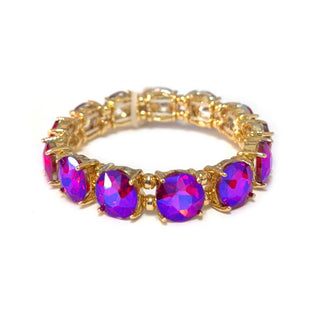 Round Crystal Glass Stone Stretch Evening Bracelet: NEON-CORAL - The Edit LLC