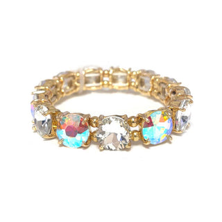 Round Crystal Glass Stone Stretch Evening Bracelet: NEON-CORAL - The Edit LLC