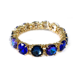Round Crystal Glass Stone Stretch Evening Bracelet: NEON-CORAL - The Edit LLC
