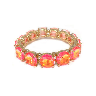 Round Crystal Glass Stone Stretch Evening Bracelet: NEON-CORAL - The Edit LLC