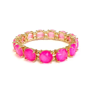 Round Crystal Glass Stone Stretch Evening Bracelet: NEON-FUCHSIA - The Edit LLC