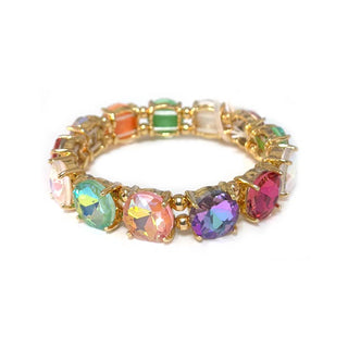 Round Crystal Glass Stone Stretch Evening Bracelet: NEON-FUCHSIA - The Edit LLC
