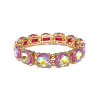 Round Crystal Glass Stone Stretch Evening Bracelet: NEON-YELLOW-AB - The Edit LLC