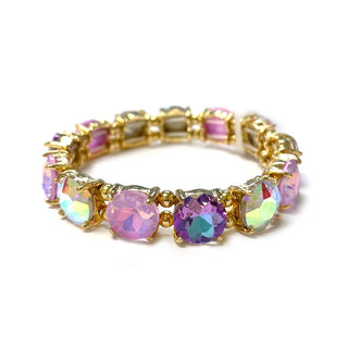 Round Crystal Glass Stone Stretch Evening Bracelet: NEON-YELLOW-AB - The Edit LLC