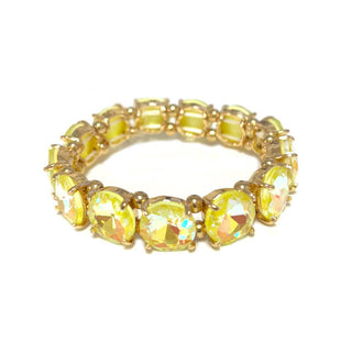 Round Crystal Glass Stone Stretch Evening Bracelet: NEON-YELLOW-AB - The Edit LLC