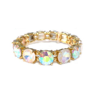 Round Crystal Glass Stone Stretch Evening Bracelet: NEON-YELLOW-AB - The Edit LLC