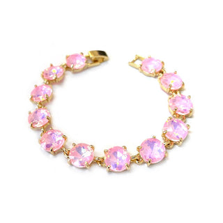 Round Cushion Cut Crystal Glass Linked Bracelet: 3 PINK MULTI - The Edit LLC
