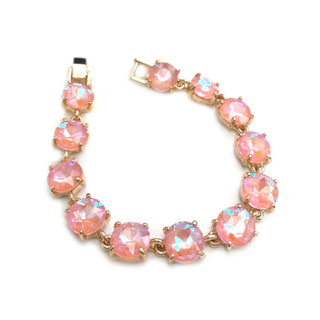 Round Cushion Cut Crystal Glass Linked Bracelet: 3 PINK MULTI - The Edit LLC