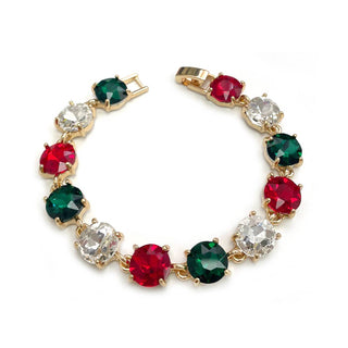 Round Cushion Cut Crystal Glass Linked Bracelet: 3 PINK MULTI - The Edit LLC