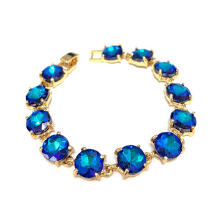 Round Cushion Cut Crystal Glass Linked Bracelet: 3 PINK MULTI - The Edit LLC