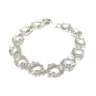 Round Cushion Cut Crystal Glass Linked Bracelet: 3 PINK MULTI - The Edit LLC