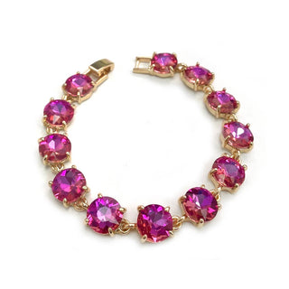 Round Cushion Cut Crystal Glass Linked Bracelet: 3 PINK MULTI - The Edit LLC