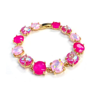 Round Cushion Cut Crystal Glass Linked Bracelet: 3 PINK MULTI - The Edit LLC