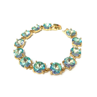 Round Cushion Cut Crystal Glass Linked Bracelet: 3 PINK MULTI - The Edit LLC