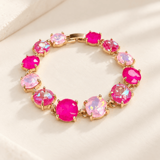 Round Cushion Cut Crystal Glass Linked Bracelet: 3 PINK MULTI - The Edit LLC