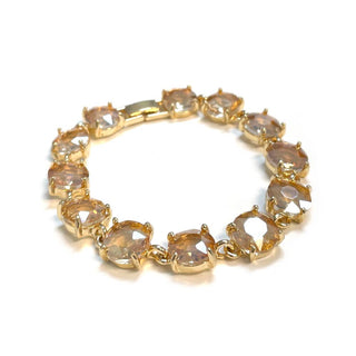 Round Cushion Cut Crystal Glass Linked Bracelet: 3 PINK MULTI - The Edit LLC