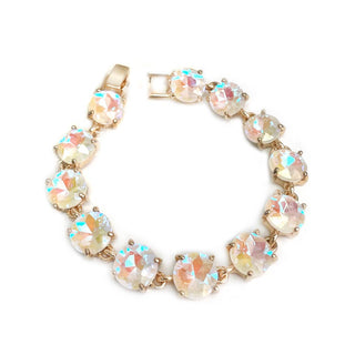 Round Cushion Cut Crystal Glass Linked Bracelet: 3 PINK MULTI - The Edit LLC