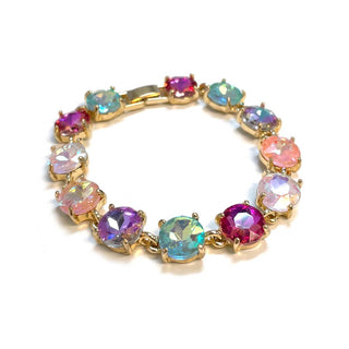 Round Cushion Cut Crystal Glass Linked Bracelet: 3 PINK MULTI - The Edit LLC