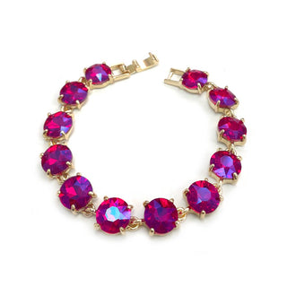 Round Cushion Cut Crystal Glass Linked Bracelet: 3 PINK MULTI - The Edit LLC