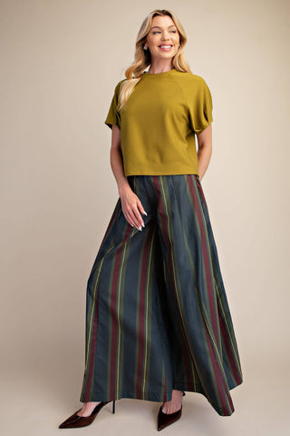 Round Neck Puff Short Sleeve Pullover Top: Light Olive / S - The Edit LLC