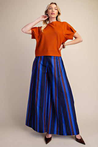 Round Neck Puff Short Sleeve Pullover Top: Rust / S - The Edit LLC