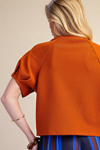 Round Neck Puff Short Sleeve Pullover Top: Rust / S - The Edit LLC