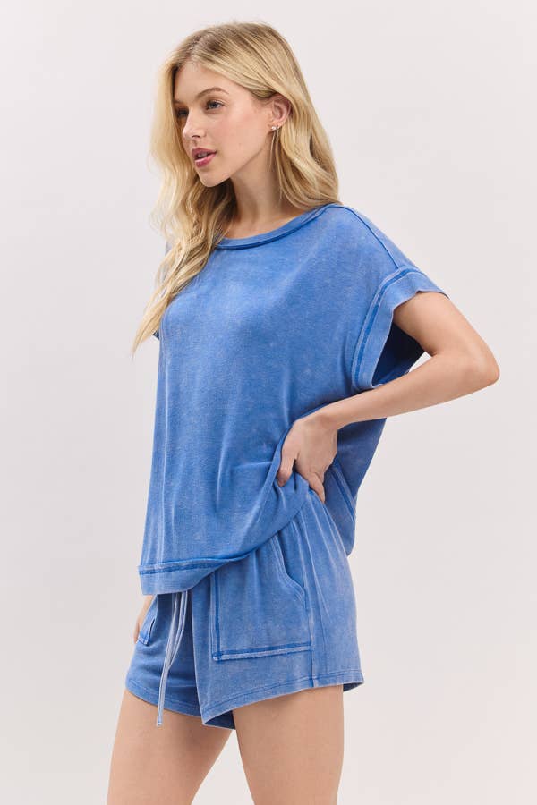 Royal MINERAL WASHED TOP AND SHORTS RIB SET - The Edit LLC