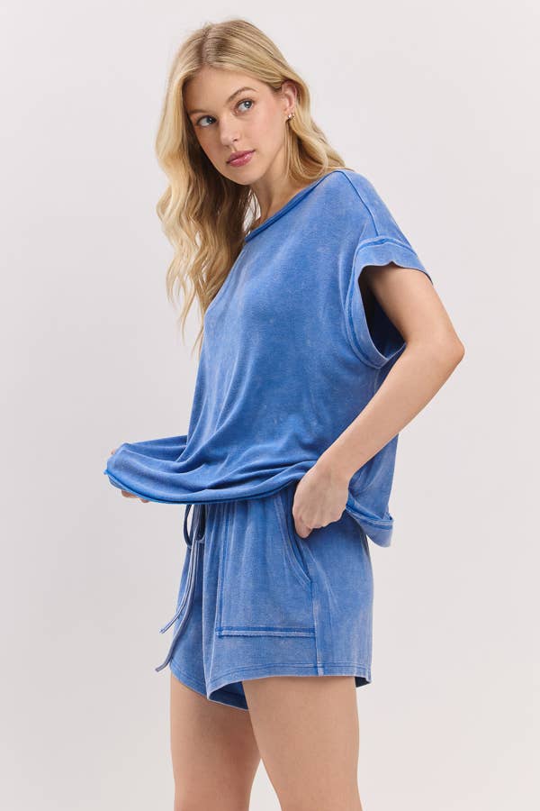 Royal MINERAL WASHED TOP AND SHORTS RIB SET - The Edit LLC