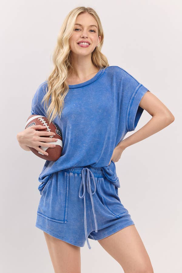 Royal MINERAL WASHED TOP AND SHORTS RIB SET - The Edit LLC