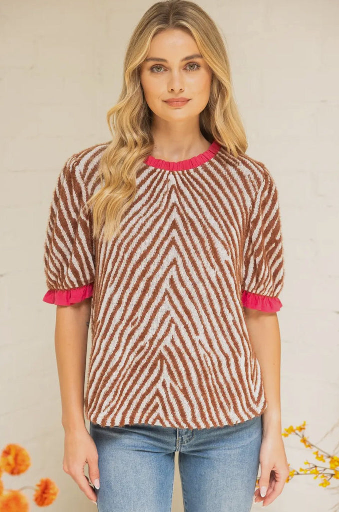 Ruffle Faux Fur Animal Top - The Edit LLC