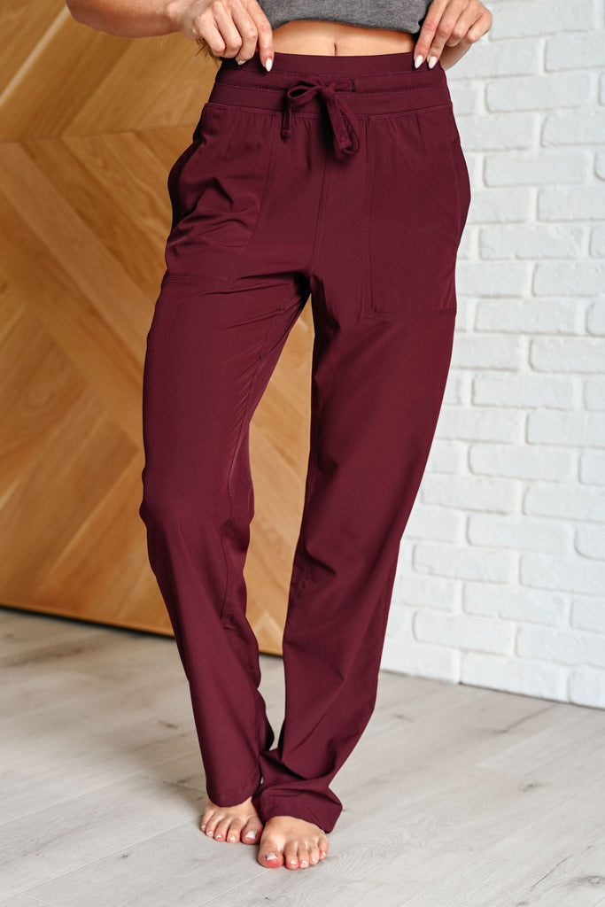 Runner's High Drawstring Joggers in Red Merlot - The Edit LLC