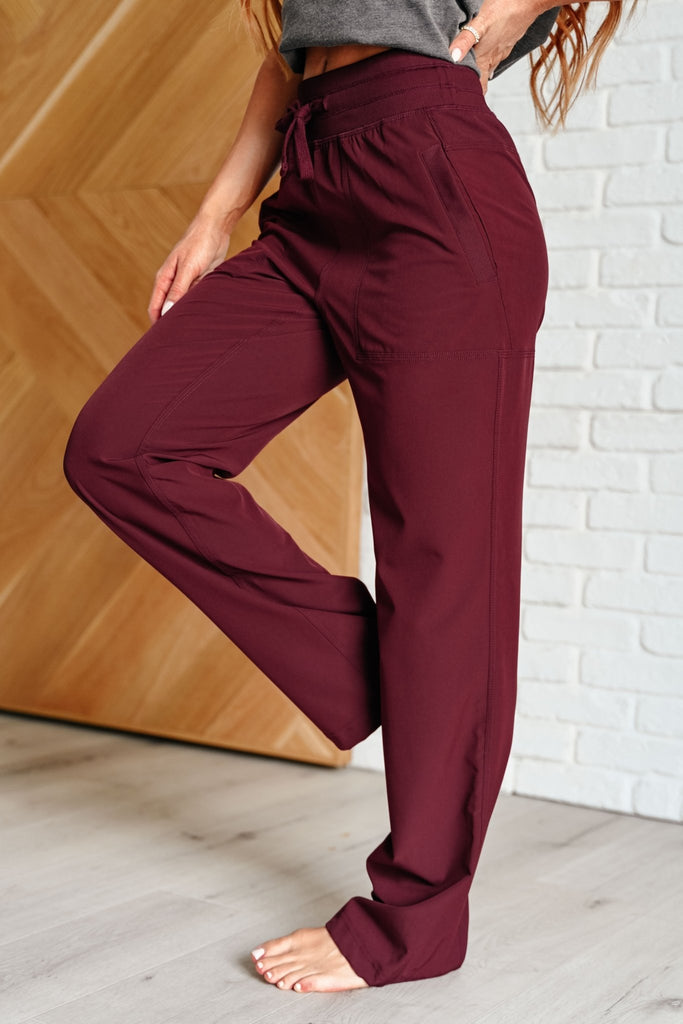 Runner's High Drawstring Joggers in Red Merlot - The Edit LLC