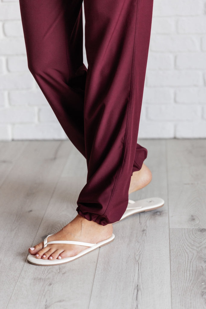 Runner's High Drawstring Joggers in Red Merlot - The Edit LLC