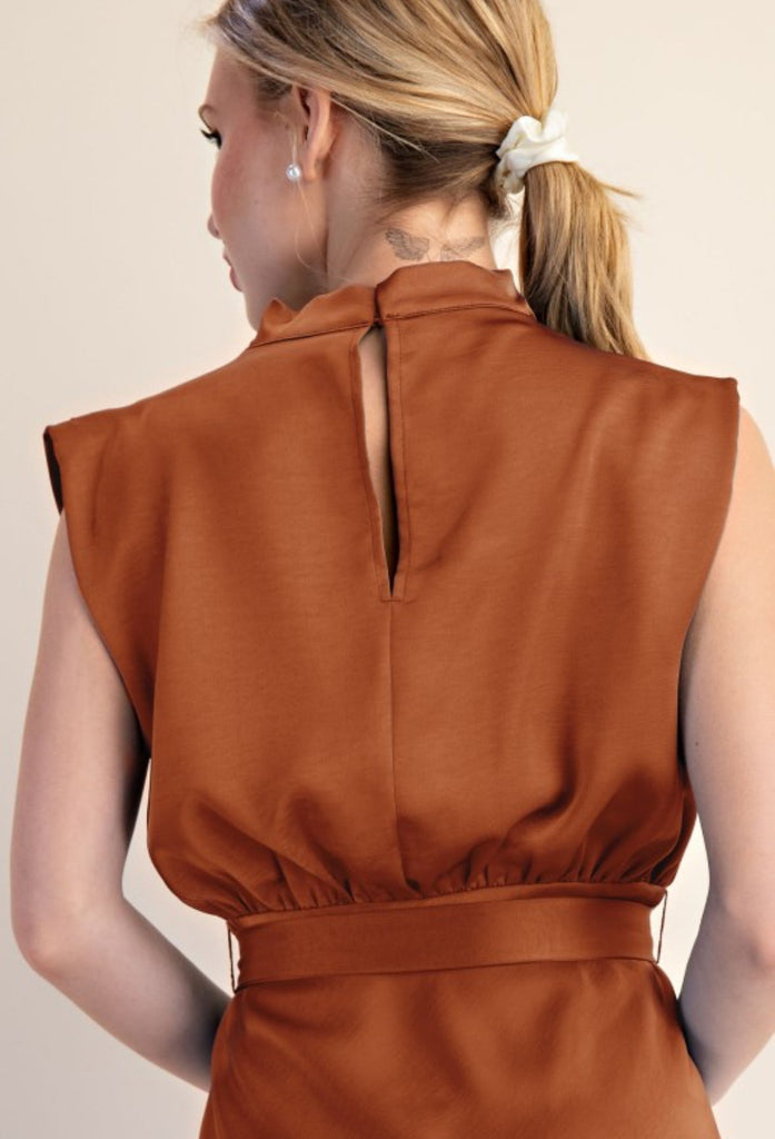 Rust Cowl Neck Midi Dress - The Edit LLC