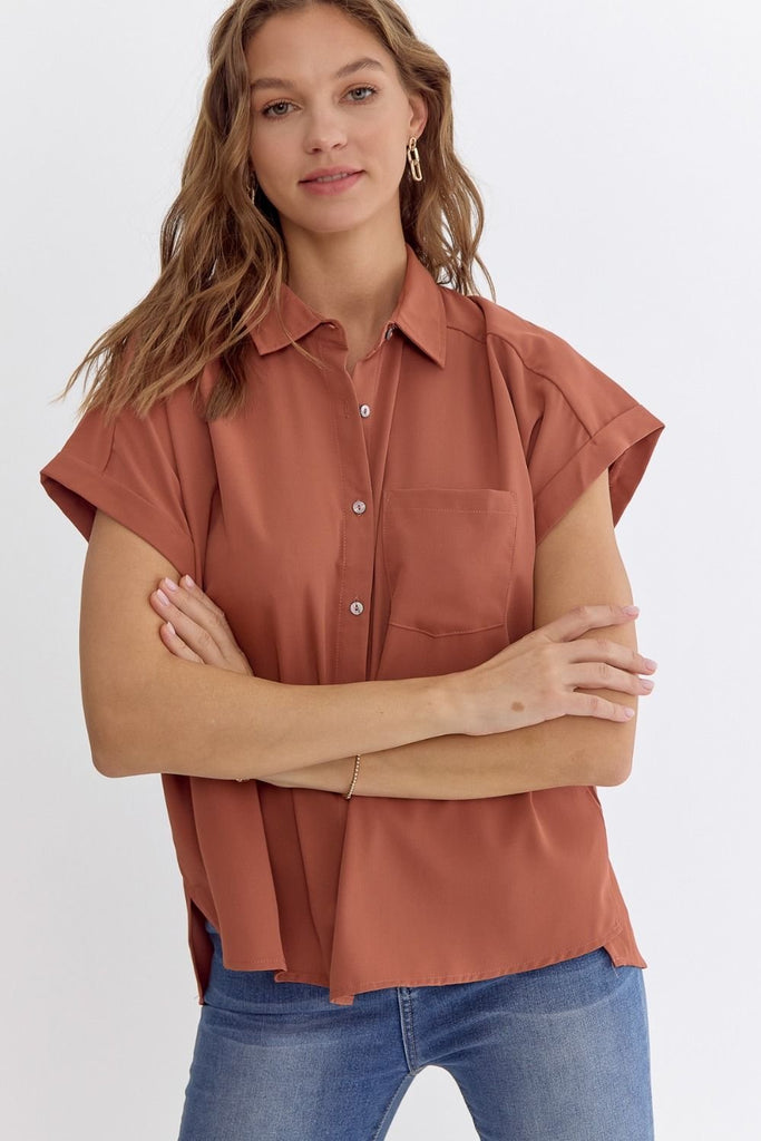 Rust Good Vibes Blouse - The Edit LLC