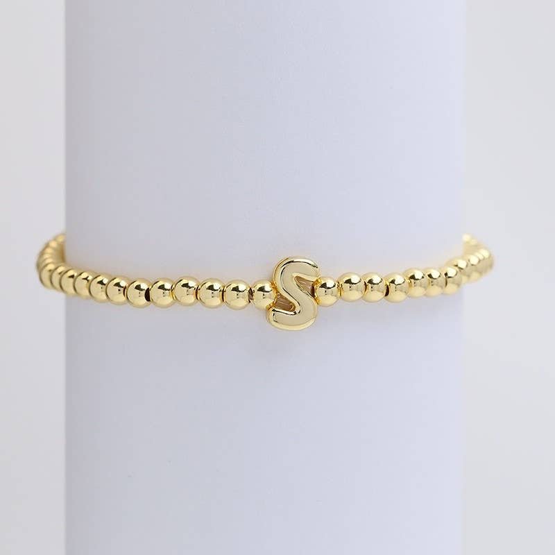 “S” INITIAL MONOGRAM BUBBLE STRETCH BEAD BRACELET - The Edit LLC