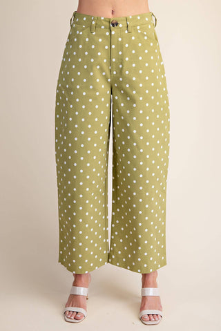 Sage Casual Pants High Waist Barrel Leg Polka Dot Stretch - The Edit LLC