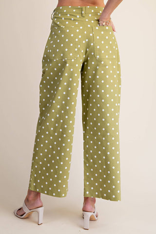 Sage Casual Pants High Waist Barrel Leg Polka Dot Stretch - The Edit LLC