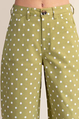 Sage Casual Pants High Waist Barrel Leg Polka Dot Stretch - The Edit LLC